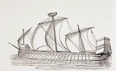 Sixteenth Century Three-Masted Galley with Square Sails, c.1880 by European School